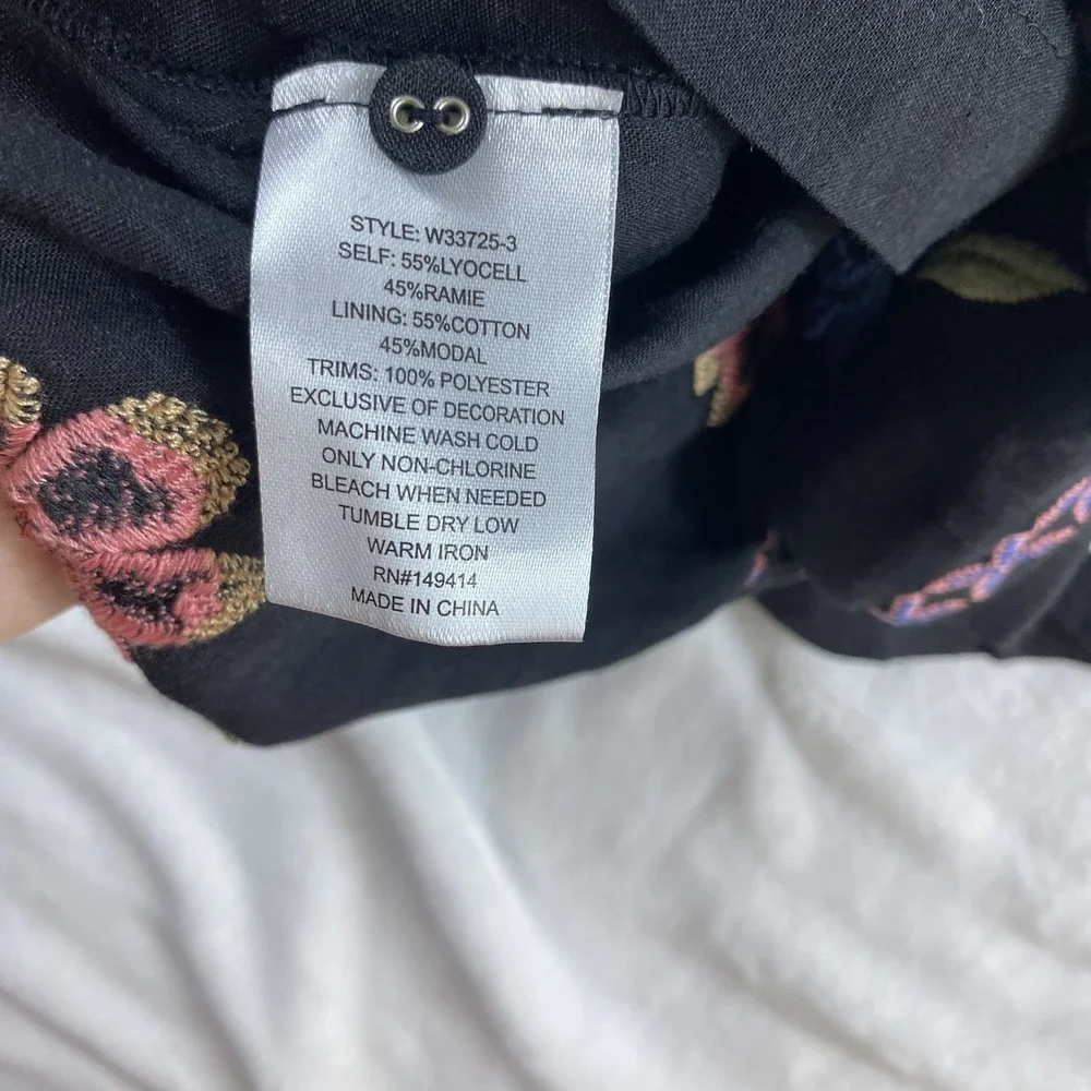 NWT Johnny Was Mini Dress Sz S Black Embroidered Floral Boho Gauzy MSRP $340 - Picture 15 of 16